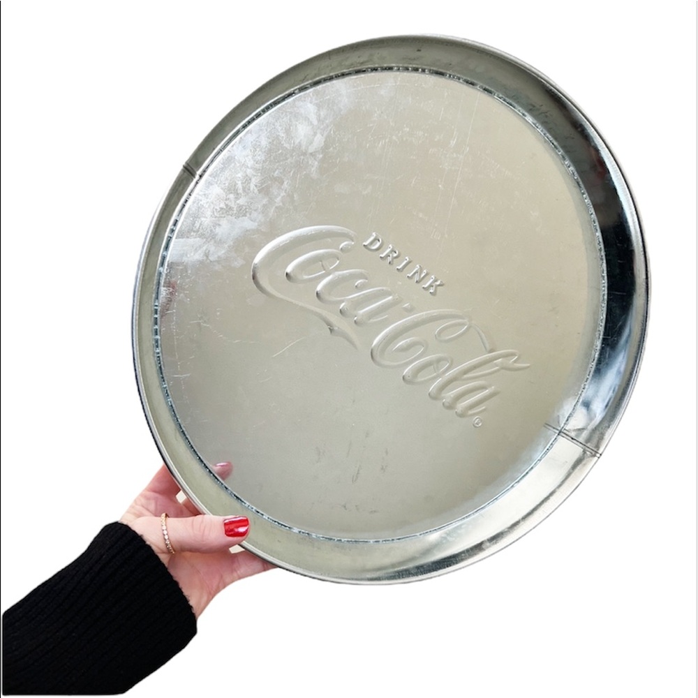 COCA COLA Large Galvanized Steel Round Serving Platter Sz 12” Diameter